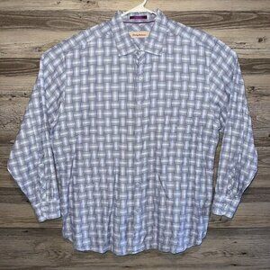 Tommy Bahama Shirt Mens Size XL Silk Blend Long Sleeve Blue Checkered‎ Button Up